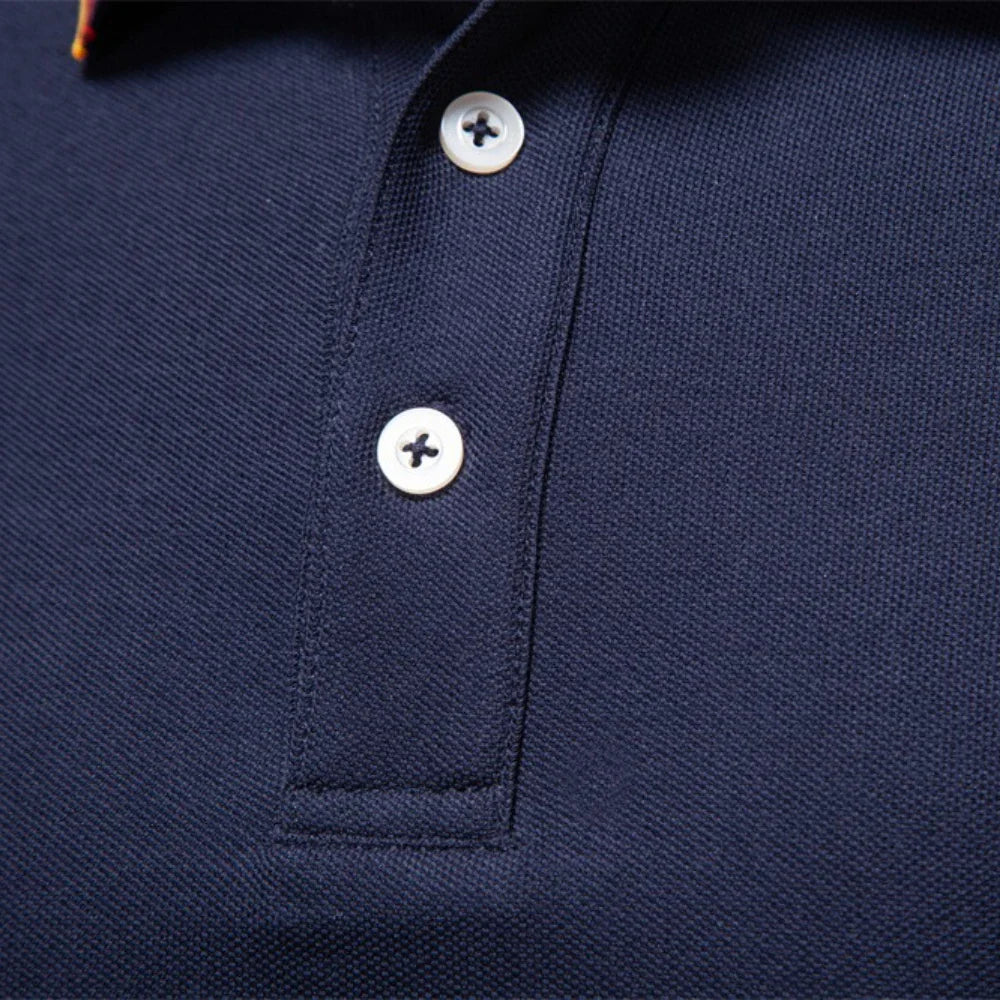 Men's Henley Neck Polo Shirt Cotton Solid Color Long Sleeve Autumn Winter Premium Luxury Mens Top