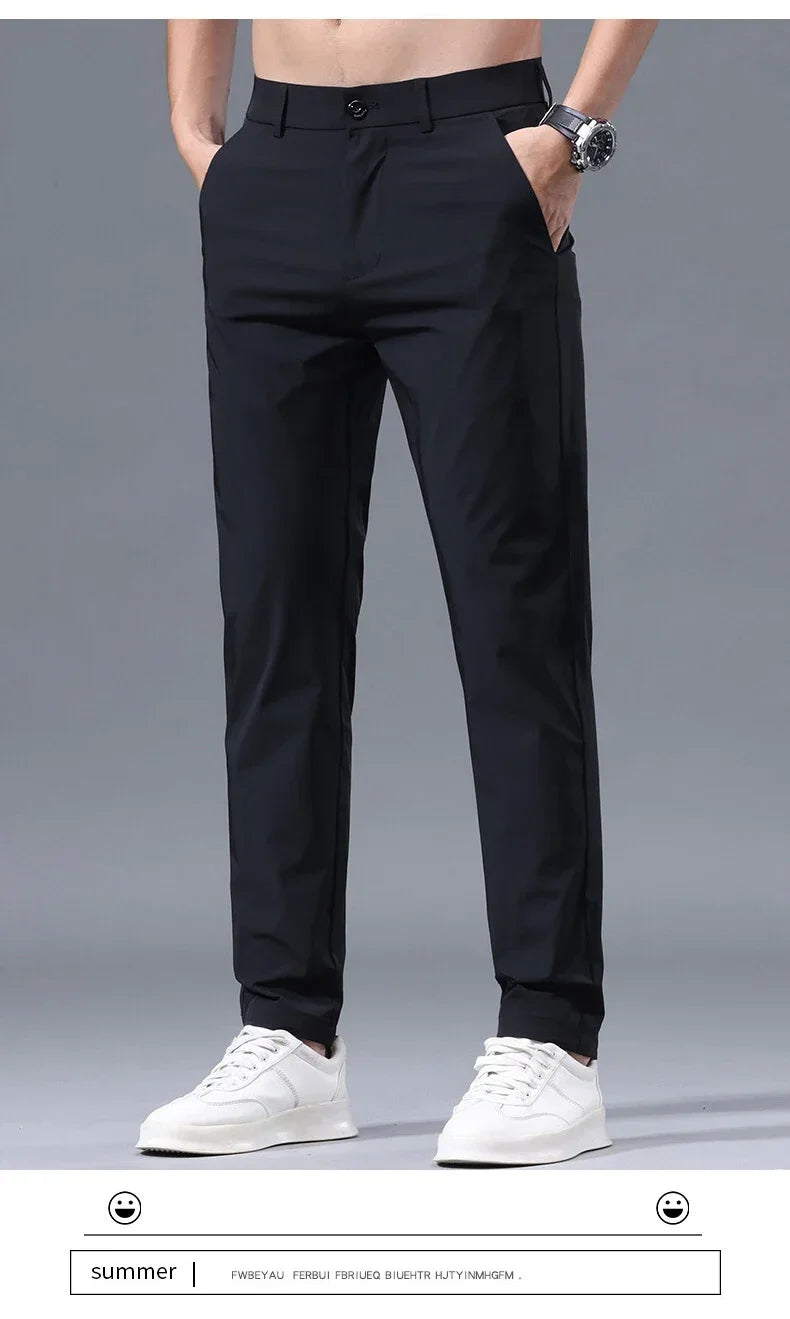 Summer New Stretch Soft Suit Pants Men Thin Fashion Business Elastic Waist Korean Slim Brand Clothes Casual Formal Trousers Male