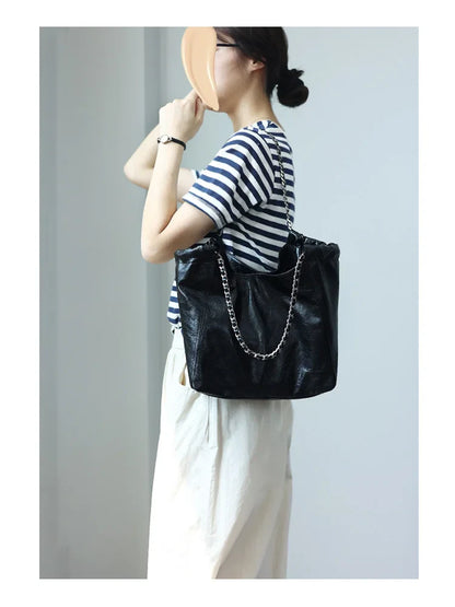 Women Genuine Leather Luxury Chain Single Shoulder Bags Large Capacity Soft Handbag Suitable For Working And Travling