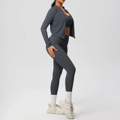 3pcs Sportswear Yoga Set Gym Sports Bra Zipper Jacket Leggings Clothes Sportswear Yoga Suits For Women Fitness Set Tracksuit