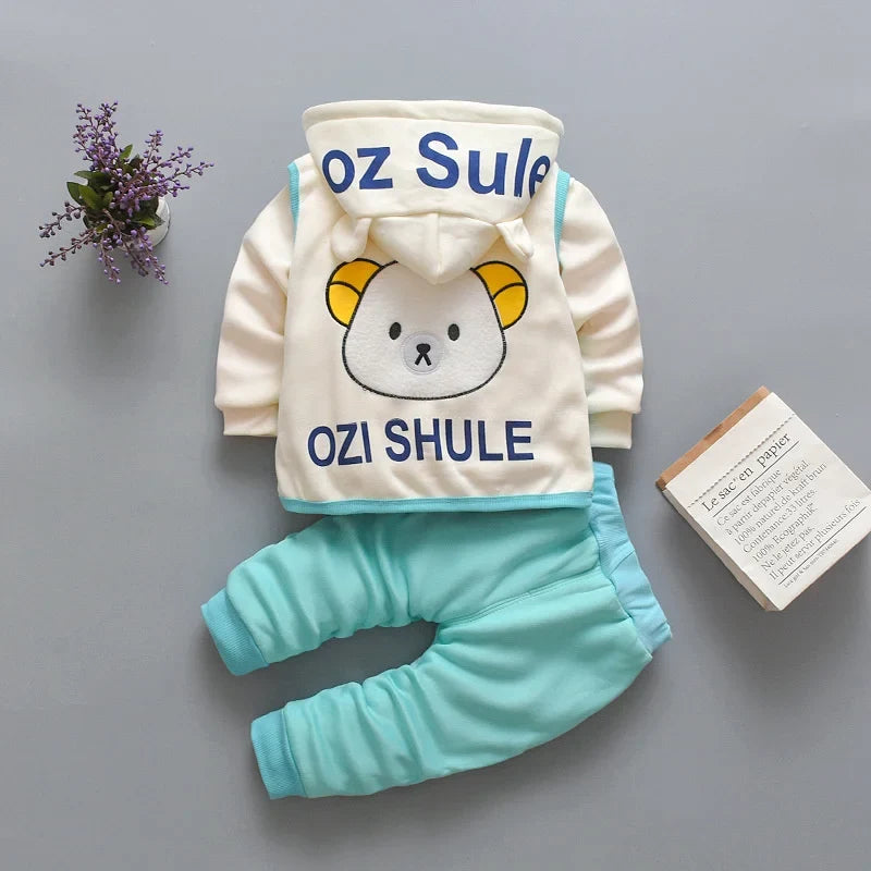 New Autumn Winter  Baby Girl Clothes Children Boys Thickened Hooded Vest T-Shirt Pants 3Pcs/Sets Toddler Costume Kids Tracksuits