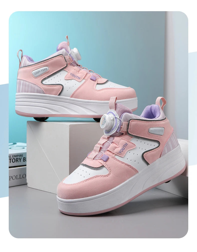 Students Children's Shoes Four Wheel Light Shoes Boys Invisible Roller Shoes Large Size Outdoor Sports Walking Shoes Women