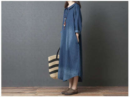 Women's Denim Dr Long Sve Loose Fit irt Sle Autumn Spring Faion plus Size Clothing Meat Concealing Slimming Skirt