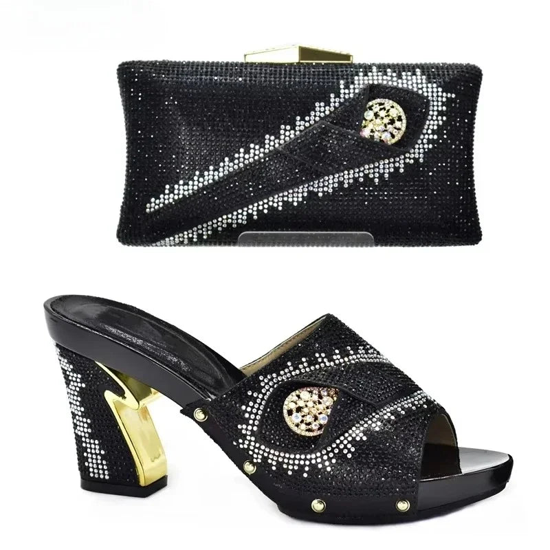 Italian Matching Shoes and Bag Set Decorated with Rhinestone African Shoes and Bag Set for Wedding High Quality Shoes Bag