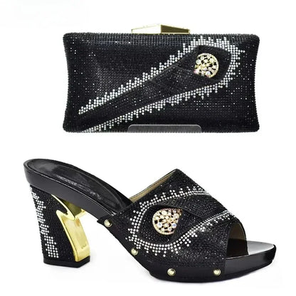Italian Matching Shoes and Bag Set Decorated with Rhinestone African Shoes and Bag Set for Wedding High Quality Shoes Bag