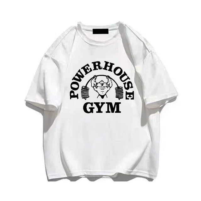Powerhouse Gym Print T-Shirts Spring Summer Women Daily Casual Loose Cotton Clothing Harajuku Letter Appliques Women Tees
