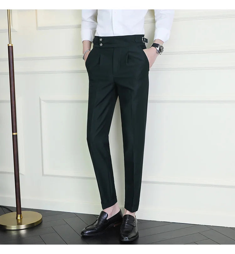 High Quality Italian Style High-waisted Suit Pants Fashion Neapolitan Men's Slim Fit Business Office Social Wedding Trousers