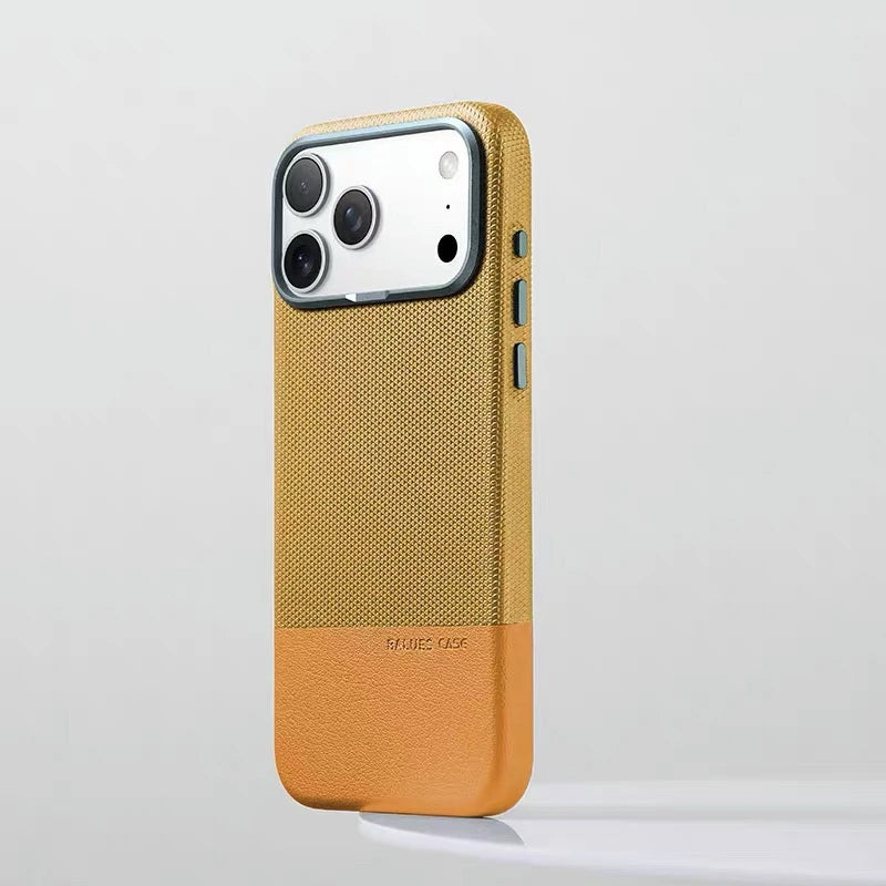 For Magsafe Fine Grained Leather Case For iPhone 17 Pro Max Ari 16 15 14 13 Metal Lens Frame Wireless Charge Accessories Cover