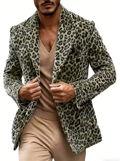 Men's Leopard Print Blazer Single Breasted Slim Fit Tuxedo Jacket Notch Lapel Fashion Party Prom Outerwear