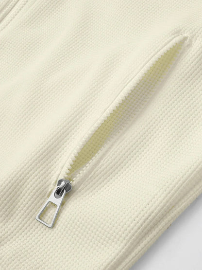 Men's Casual Solid Color Zipper Jacket and Pants Suit - Breathable Polyester Fiber for Spring/Autumn