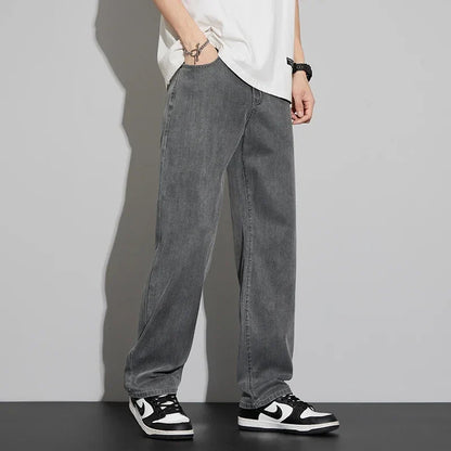 2025 New Lyocell Summer Thin Business Male Pants Jeans Men's High Waist Loose Comfortable Straight Elastic Denim Trousers