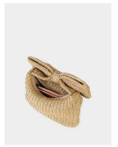 Summer Straw Woven Clutch Bag Women Bow Purse Vacation Beach Tote Party Wedding 2024 New Luxury Design Zipper Evenging Handbags