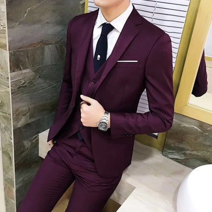 Blazers Pants Vest New Fashion Men Business Casual Suits / Male Solid Color Three Piece Sets Jacket Coat Trousers Waistcoat