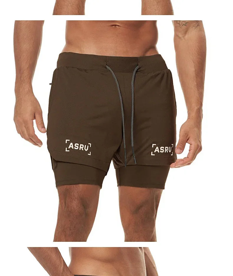 Men's 2 in 1 Double-deck Gym Shorts Quick Dry Summer Running Workout Shorts Zipper Pockets Slim Fit Fitness Training Short Pants