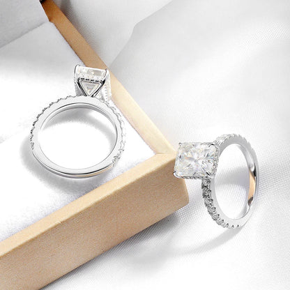 4.65cttw Radiant Cut All Moissanite Rings for Women Flawless D Color Sparkling Full Diamond Wedding Band Sterling Silver