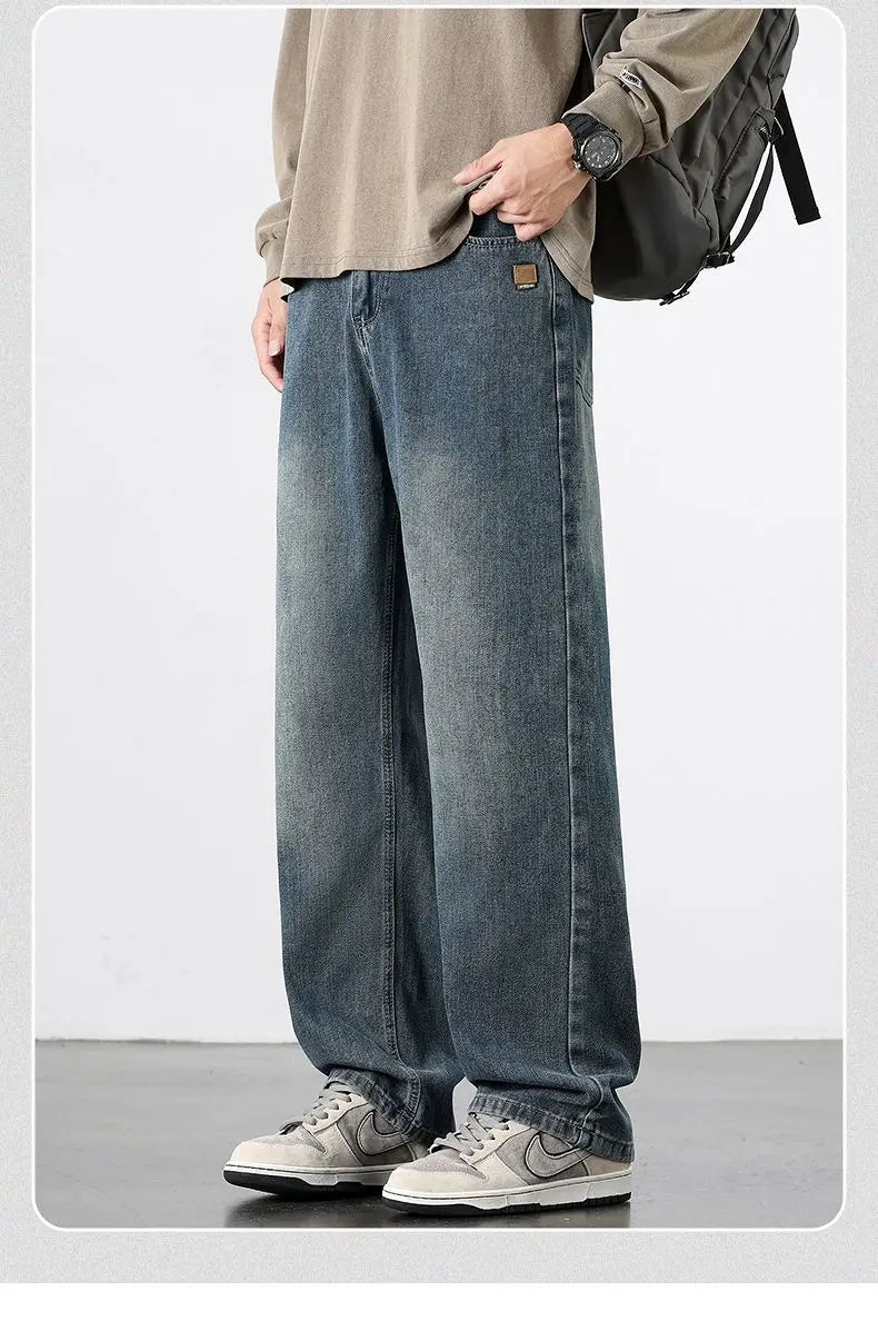 Spring Autumn New Men's Straight Vintage Fit Jeans Casual Trousers High Quality Male Korean Fashion Baggy Wide Leg Denim Pants