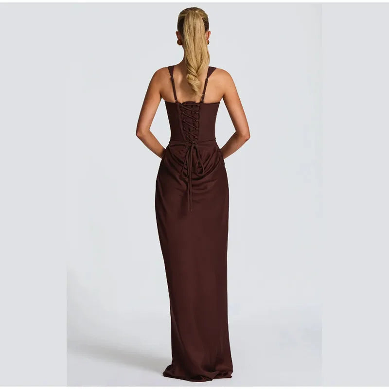 Lady Sexy Strapless Split Solid Pleated Dress Women Chic Backless High Waist Off-shoulder Dresses 2026 New Evening Party Gowns