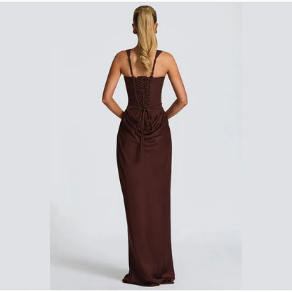 Lady Sexy Strapless Split Solid Pleated Dress Women Chic Backless High Waist Off-shoulder Dresses 2026 New Evening Party Gowns