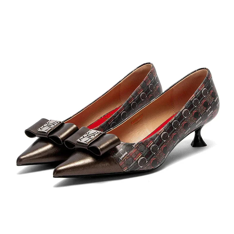 High-Heeled Shoes Elegant Fashion Female Commuting Low Heeled Shoes British Style Patchwork Design Lady Pointed Shoes