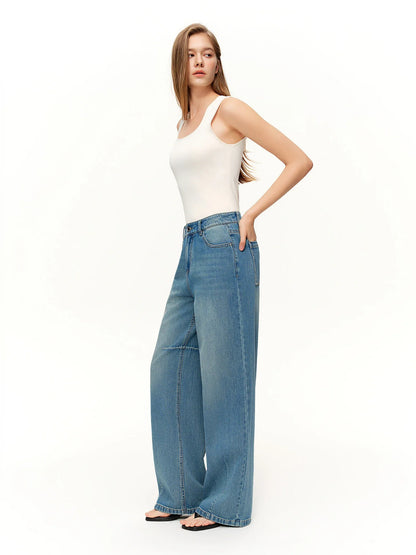 2026 Spring Women's High Waist Retro Washed Straight Leg Denim Pants - Versatile Elegant Design for Casual and Daily Wear