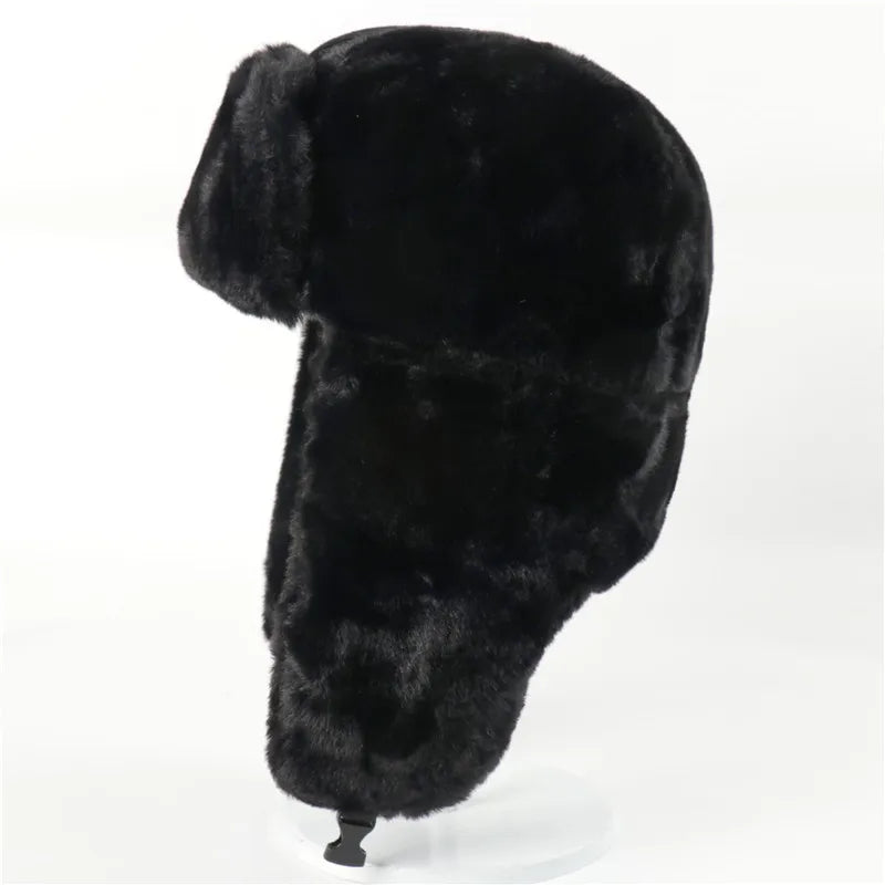 Men Women Ear Flap Hat Winter Full Fur Warm Outdoor Hat Windproof Cold Resistant Thickened Thermal Headwear for Cold Weather