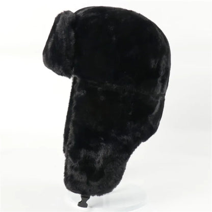 Men Women Ear Flap Hat Winter Full Fur Warm Outdoor Hat Windproof Cold Resistant Thickened Thermal Headwear for Cold Weather