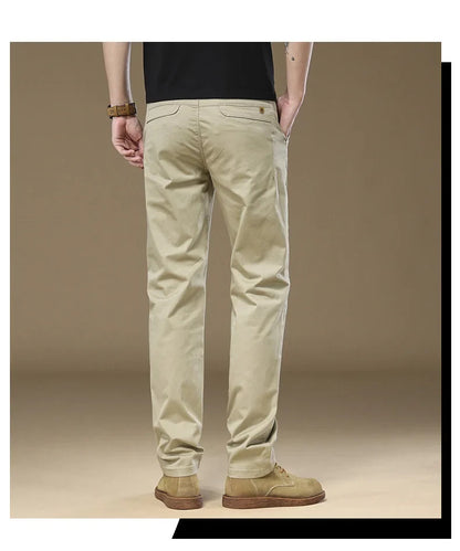 97% Cotton Cargo Style Casual Pants Men's Splicing Straight Fashion Elastic Business Trousers Spring Autumn Male Clothes Pants