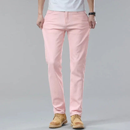 White Jeans Men's Fashion Straight Elastic Cotton Denim Pants Spring Autumn All-match Business Casual Trousers Male Clothes
