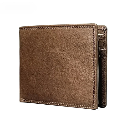 Portefeuille Homme en Cuir de Vachette Véritable Multifonctionnel de Première Couche Rétro Horizontal avec Fermeture Éclair pour Monnaie et Cartes de Crédit
