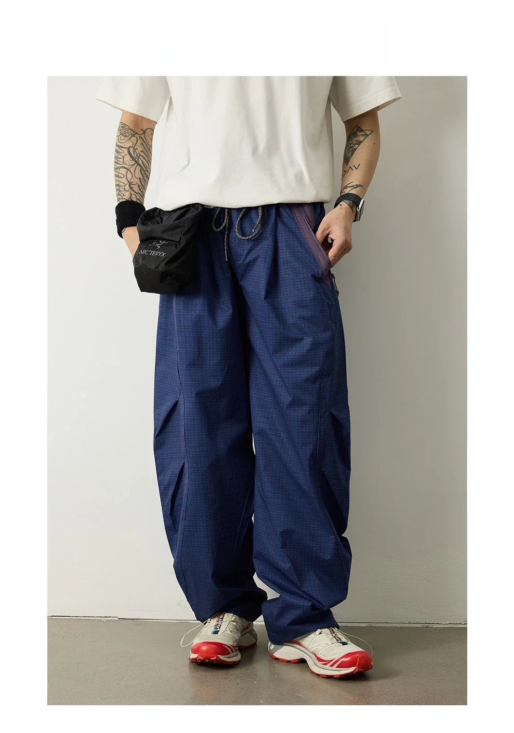 Unisex Lightweight Parachute Pants Spring Summer Outdoor Hiking Plaid Patchwork Color Block Loose Fit Casual Streetwear Trendy