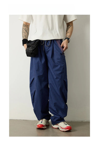 Unisex Lightweight Parachute Pants Spring Summer Outdoor Hiking Plaid Patchwork Color Block Loose Fit Casual Streetwear Trendy