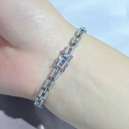Bracelet en Moissanite Chaîne Maille Tank en Argent Sterling 925 pour Femmes, Bracelets de Luxe de Marque, Cadeaux de Fête, de Mariage ou d'Anniversaire, Bijoux