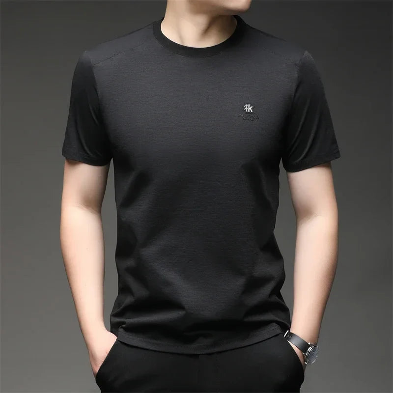 2026 New Men's Korean Style Fashion Badge Short Sleeved Sleeve Round Neck T-shirt Casual and Comfortable Summer Versatile Top