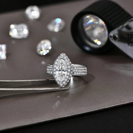 Marquise 2CT Moissanite Rings for Women 12*6mm D Color Diamond Real 925 Sterling Silver Luxury Anniversary Jewelry Gift