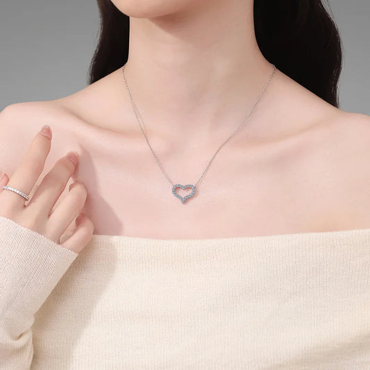 Bracelet pendentif en moissanite taille cœur, couleur D, pour femmes et jeunes filles, en argent S925, avec maillons et boucles d'oreilles en diamant de laboratoire