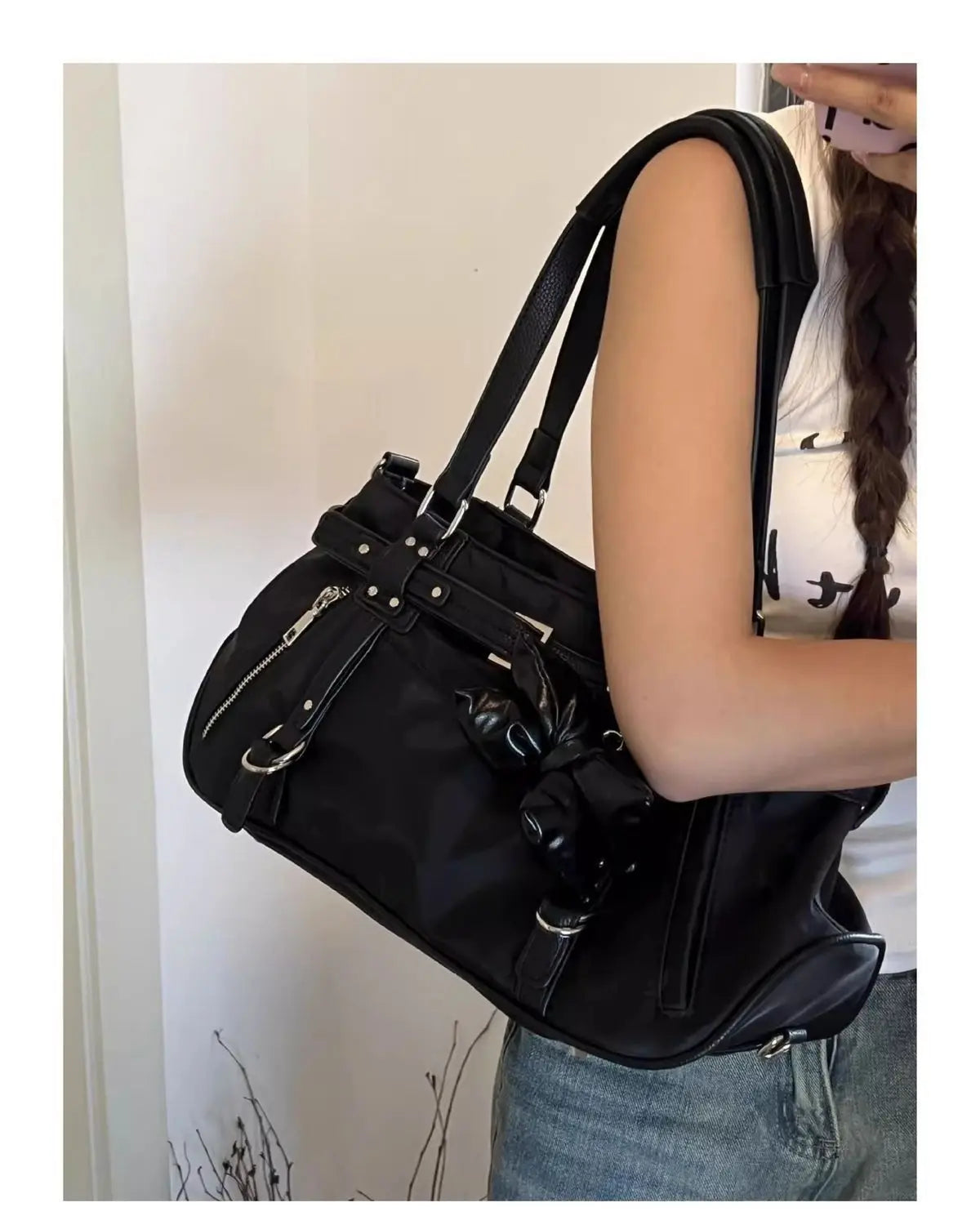 Korean Cute Harajuku Style Y2k Large Capacity Handbag Shoulder Bags Nylon Waterproof Cloth Commuter Storage Bags Women's Bag