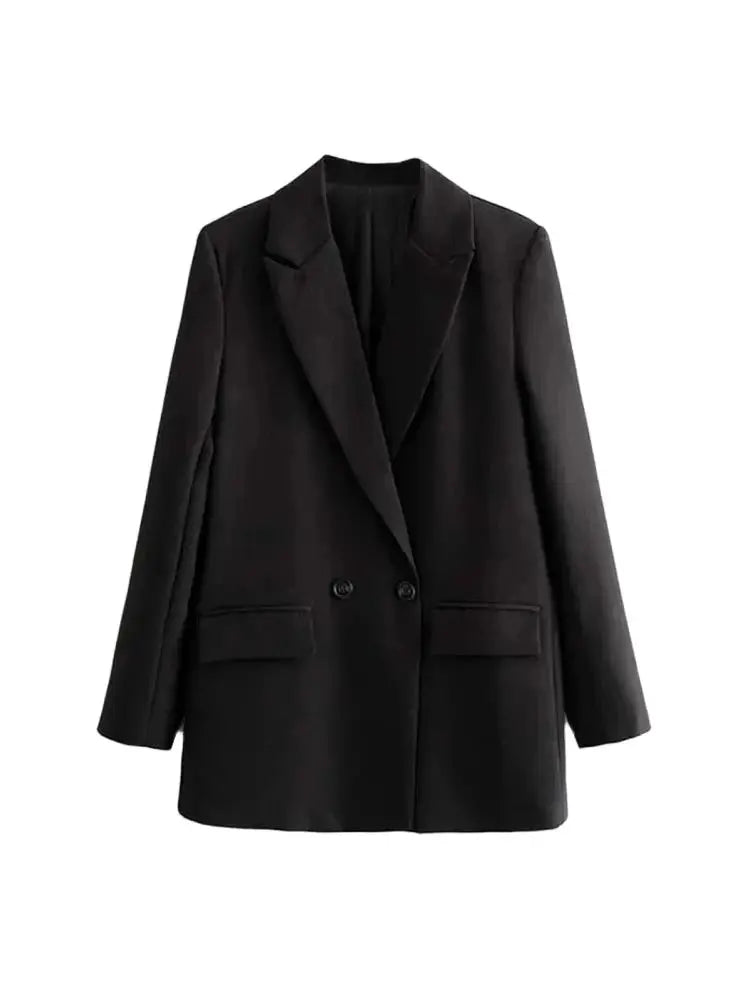 Women Chic Office Lady Double Breasted Blazer Vintage Coat Fashion Notched Collar Long Sleeve Ladies Outerwear Stylish Tops