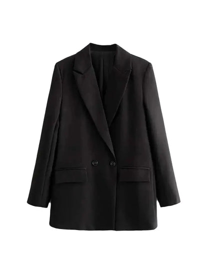 Women Chic Office Lady Double Breasted Blazer Vintage Coat Fashion Notched Collar Long Sleeve Ladies Outerwear Stylish Tops