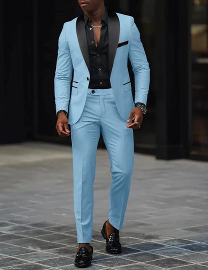 Men's New Fashion Business Casual Two-piece, Comfortable and Breathable Slim-fit Side Slit Single-button Suit Jacket+trousers