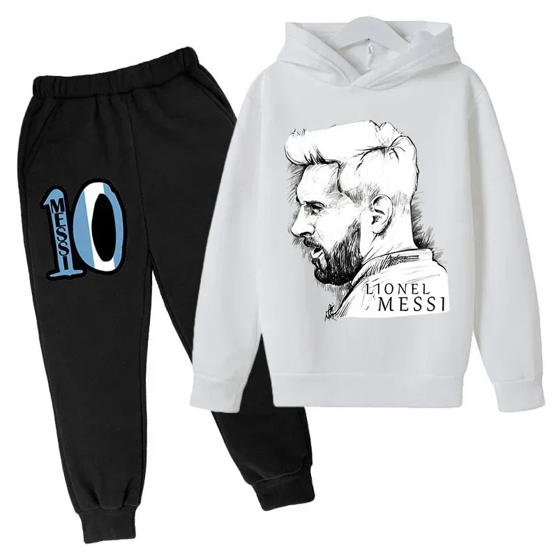 Spring Autumn Children's Hoodie Set Messi Avatar Printed Sportswear Hoodie Pants Suit 2-piece Set Boy Girl Kid Clothes Tracksuit