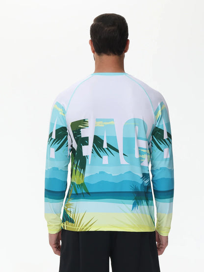 Men's Summer Fishing Shirt for Beach Vacation Swimming T-shirt, Quick-dry UPF 50+ Rash Guard Breathable Top for Board Sports