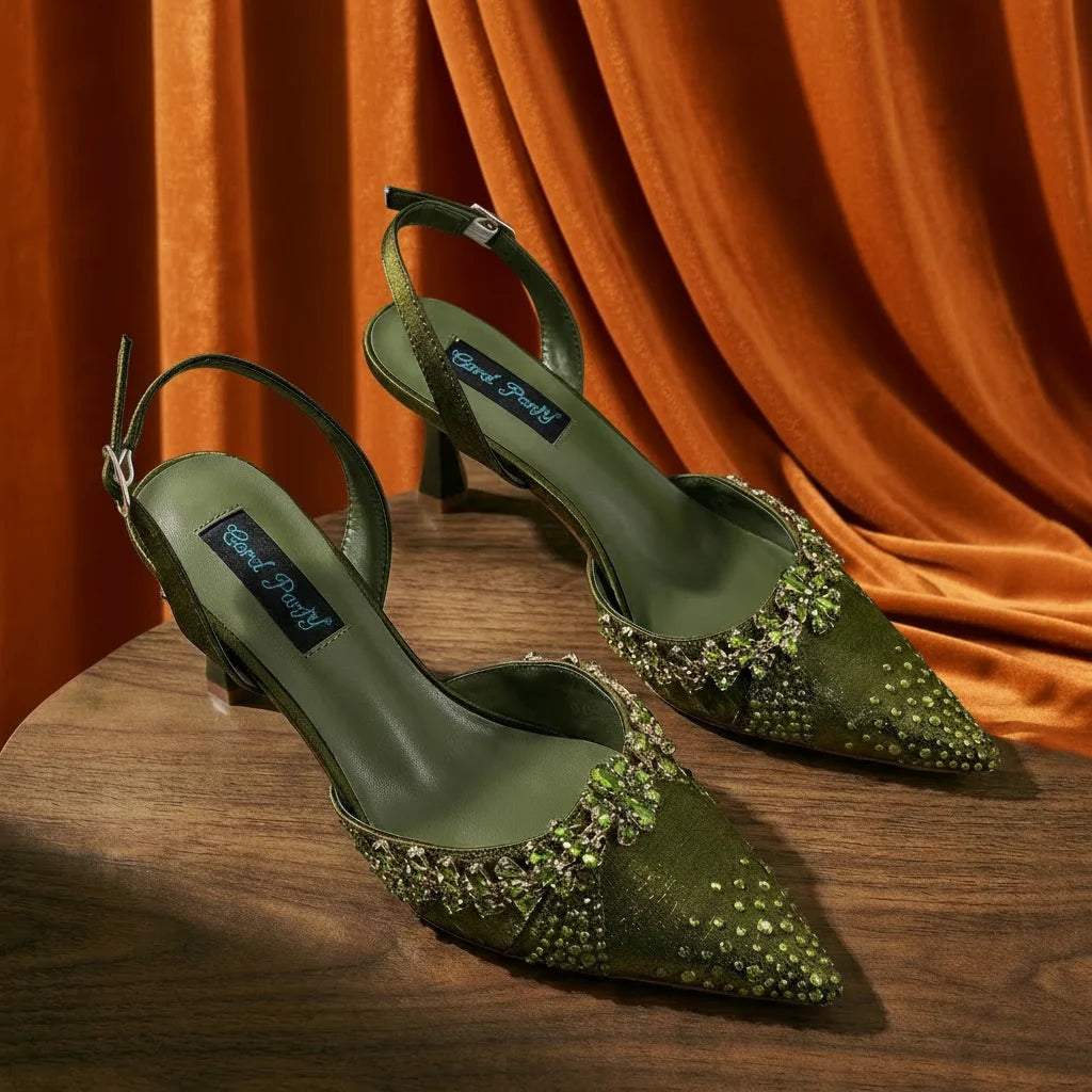 2026 Italian Inspired Gold Rhinestone HAND CRAFTED UPPER Pointed Toe Women High Heels Shoes and Bag Set Elegant Party Shoes