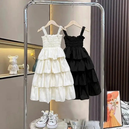 2026 Summer Girls Tiered Dress Sleeveless Strap Sundress Kids Ruffle Layered Casual Beach Party Princess Dress for 3-12 Years
