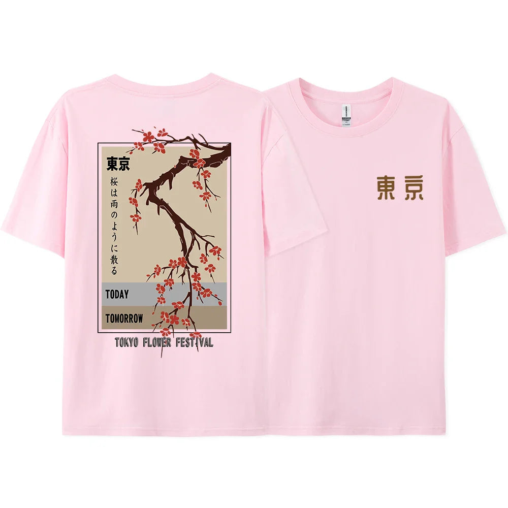 Today Tomorrow Tokyo Flower Festival T Shirt Men Women Fashion O-Neck Tshirts Summer Cotton Tops Loose Street Hip Hop T-Shirts