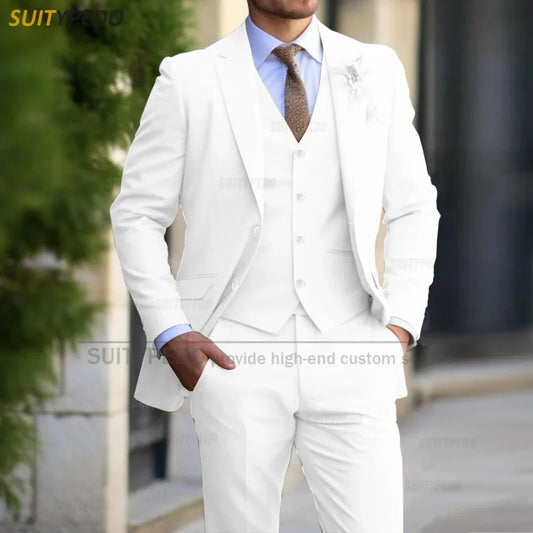 Elegant Men Suit Sets Wedding Banquet Groomsman Tailor-made Formal Outfits Fashion Party Slim Fit Blazer Vest Pants 3 Pieces