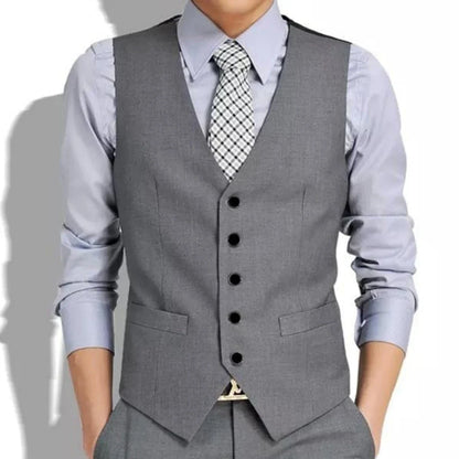 Men Vest Gray V Neck Single Button Solid Waistcoat For Wedding Birthday Banquet Party Business Work Daily Men Suit Vest ﻿
