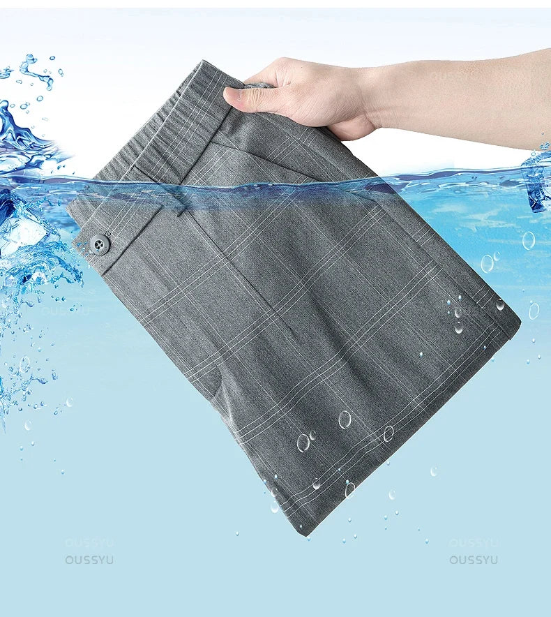Summer High-Quality Classics Plaid Work Stretch Thin Pants Men Business Fashion Grey Black Party Casual Formal Trousers Male 38