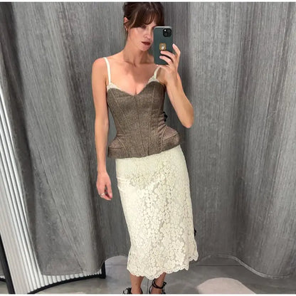 Sexy Print Sling Fishbone Corsets Women Backless Zipper Sleeveless Slim Tops Female 2026 Summer New Chic Evening Party Tanks