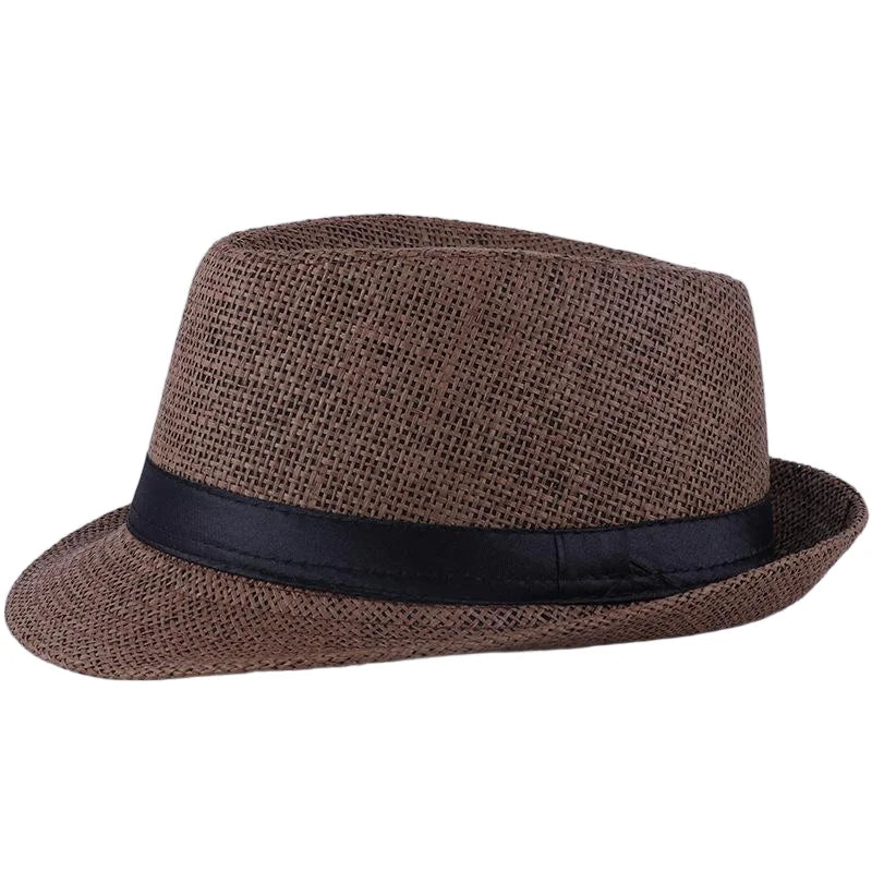 Jazz Hat British Style Linen Solid Color Hat for Men and Women Rolled Brim Couple Style Sun Hat Paper Straw Hat