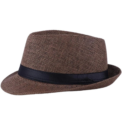 Jazz Hat British Style Linen Solid Color Hat for Men and Women Rolled Brim Couple Style Sun Hat Paper Straw Hat